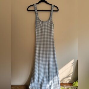 STAUD Blue and White Gingham Bodycon Dress